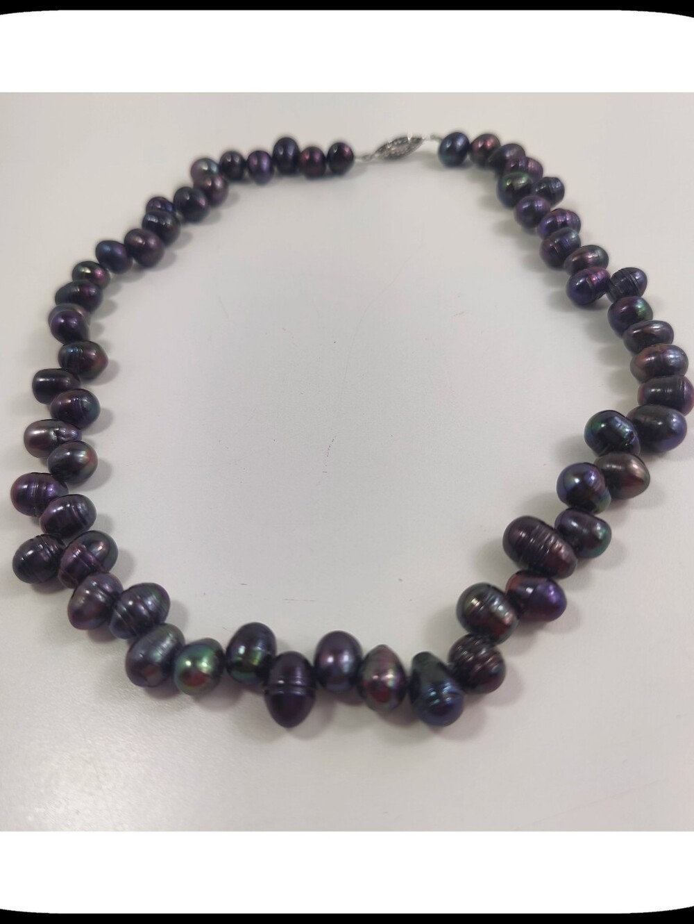 Vintage Baroque Peacock Pearl Necklace 16" Dark Gray Black Freshwater Pearls